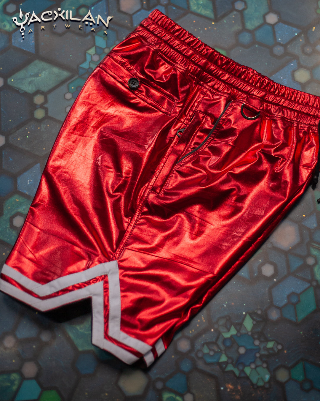 Boxing Short White Mountains / Metalic Licra -MUAI TAI RED